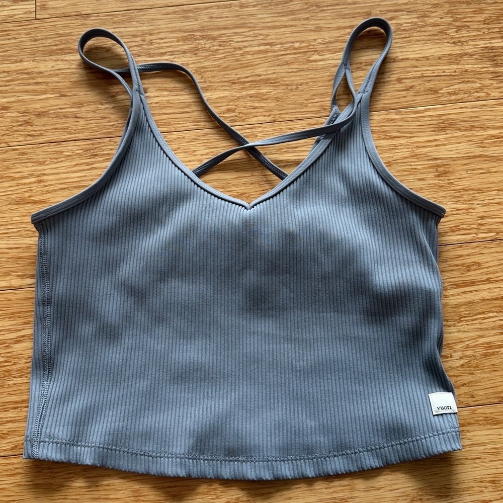 Vuori Light Blue Ribbed Strappy Crop Tank